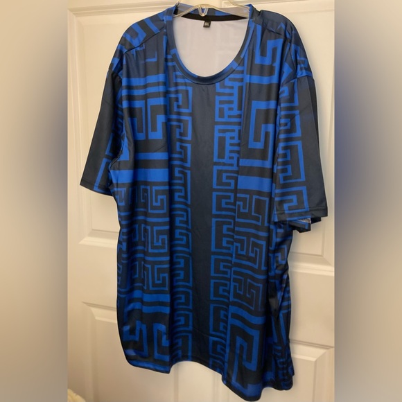 Aztec Ziggy-Zag Design Size 5XL Royal Blue/Black Tee Shirt NEW Extra Big Man Top - Picture 9 of 10
